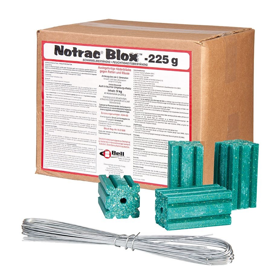 Appât Anticoagulant contre les rats et souris, Notrac S Blox 225 gr - Carton de 9kg