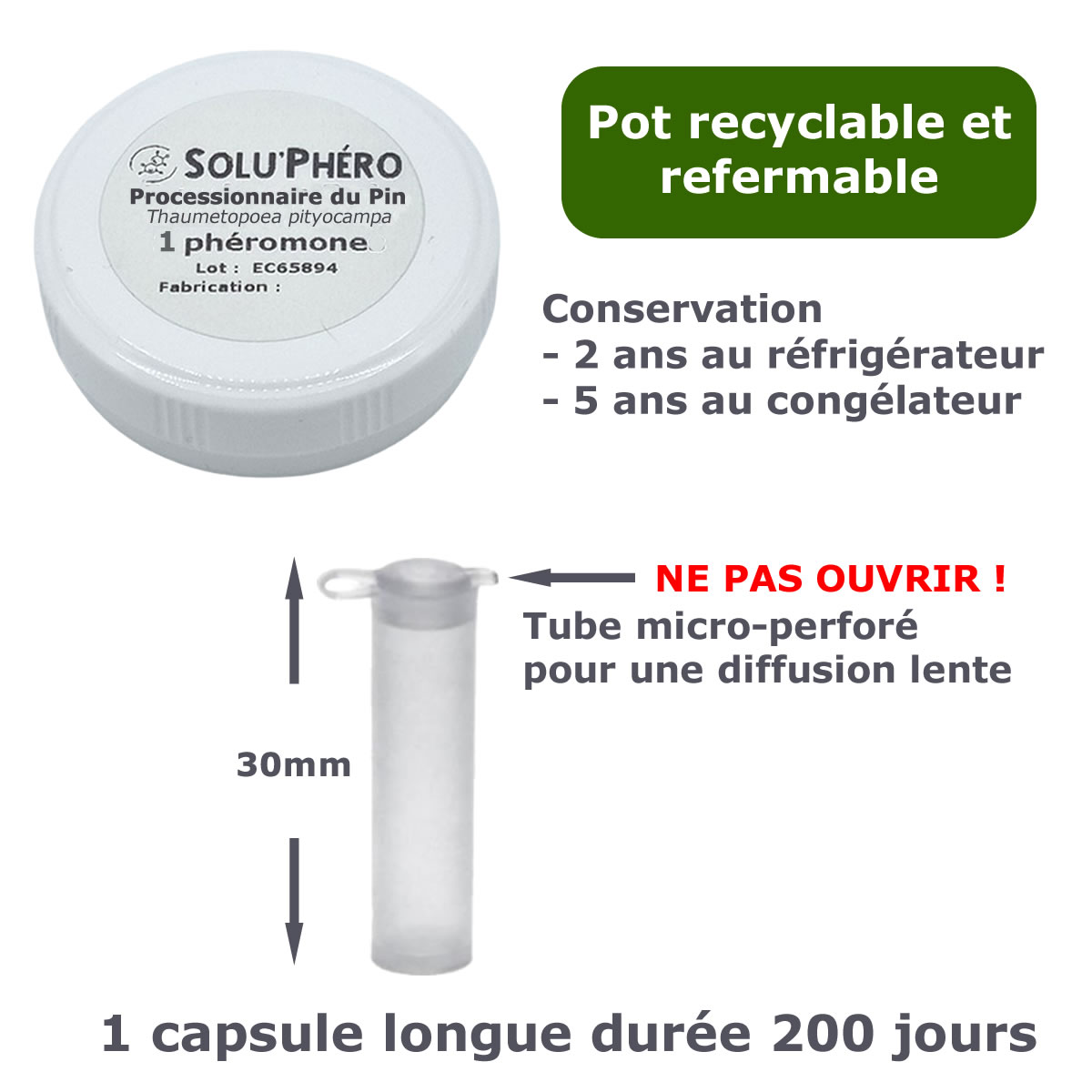 1 Phéromone pour attirer et capturer le papillon mâle de la processionnaire du pin 200 jours, Processionnae pytocanta